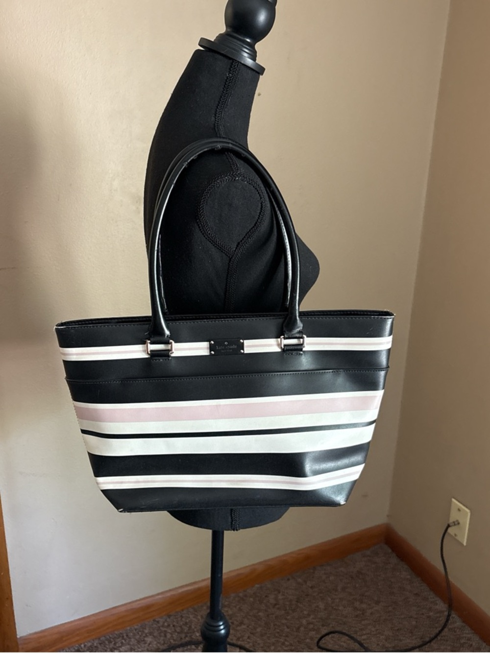 kate spade Black, White & Light Pink Striped Tote